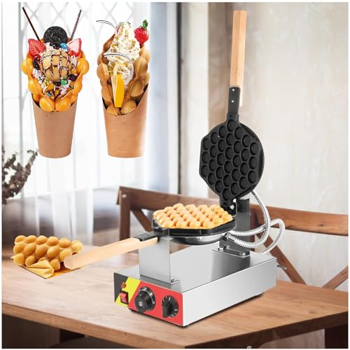 Eastnmythet Ice Cream Egg Waffle Maker Machine Commercial 180° Rotation Bubble Waffle Makers & Irons with Wooden Handle, 50-300℃/122-572℉,110V