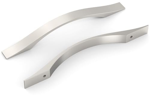 FURNIWARE Pack of 10 Brushed Nickel D-Shape Drawer Pulls, Kitchen Cabinet Handles 128mm(5 Inch) Hole Center, Modern Hardware Door Handles for Bathroom Cabinets Cupboard