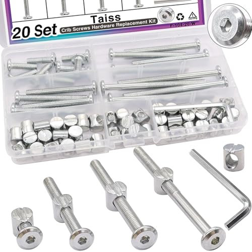 Taiss 20 Stück silber Möbelschraube mit Zylindermuttern Set M6x20mm/40mm/60mm/80mm Babybett Schrauben, Bettschraube sechskant Kit,Flachkopfschrauben M6, hülsenschrauben für Babybetten.