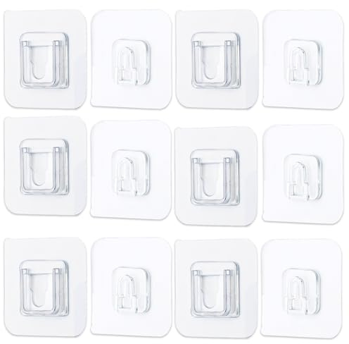 6 Paare Klebehake Extra Stark,Doppelseitige Transparent Haken Selbstklebend Wandhaken,Wandbefestigung Ohne Bohren, Selbstklebende Haken Mehrzweckhaken,Für Küche Bad Badzimmer Bilder Uhren Steckdosen