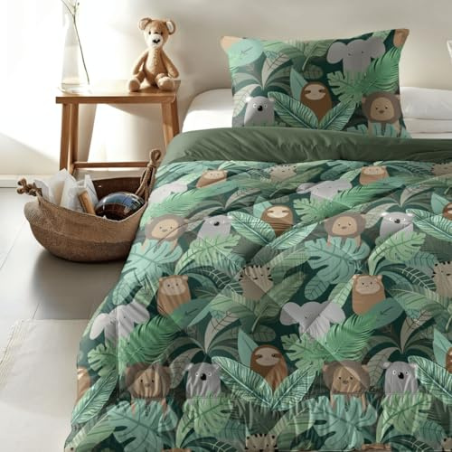 Zelesta Kiddybed - Parure de lit pour enfant - 135 x 200 cm - 4 saisons - Couverture d'hiver et d'été - Lavable - Sans housse - Couette pour enfant avec motif (Jungle Fantasy)