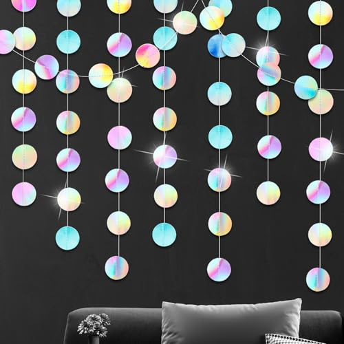 78Ft Papier Girlande Bunt Runde, 6 Stück 4m Hängende Iridescent Runde Geburtstag Girlanden Dekorationen, Glitzer Girlande für Geburtstage Hochzeiten Discokugel Fasching Party Deko