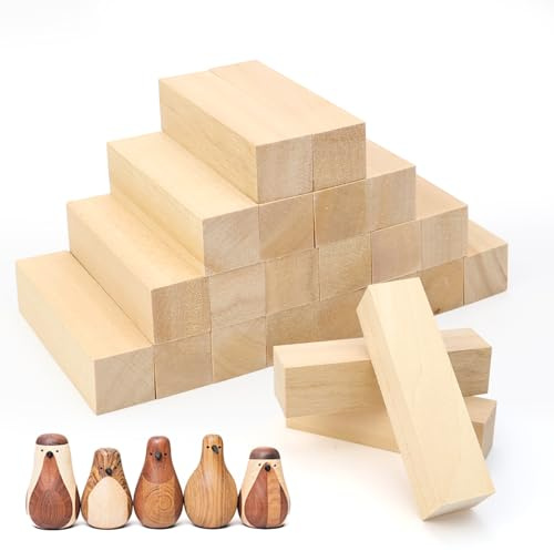 VZXZXE madera de tilo para tallar, bloques de tilo 10 x 2,5 x 2,5 cm, plantilla para tallar, juego para adultos y niños, 20 unidades