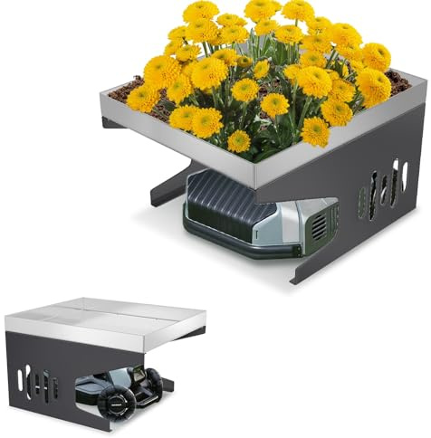 UISEBRT Garage robot tondeuse à gazon en métal avec plaque en acier inoxydable – Abri de voiture extra stable avec protection UV et anti-poussière, 70 x 60 x 42,5 cm, convient pour les modèles de