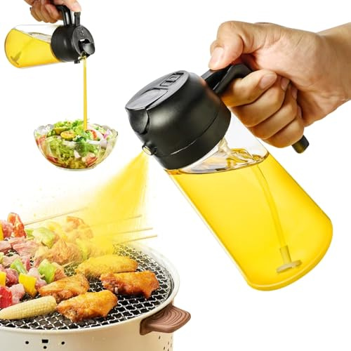Générique Vaporisateur d'Huile Cuisine 470ml, Spray Réutilisable pour Cuisson et Salade, 2 en 1, Noir