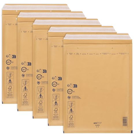 ÖKI Luftpolstertaschen - Luftpolsterumschläge inkl. Haftklebestreifen, 5 Stück, B4 Luftpolster-Taschen, Gepolsterte Briefumschläge,Versandtaschen, Braun