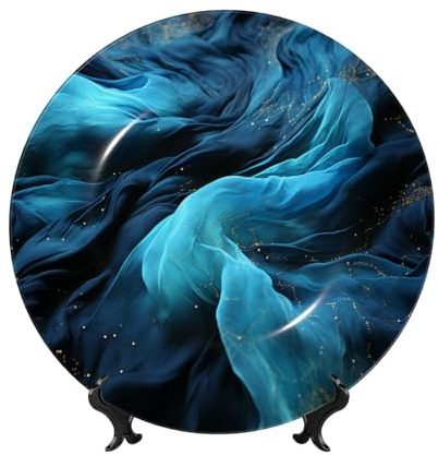 WLKSNBVD Assiette décorative en porcelaine anglaise de 25,4 cm, assiettes à dîner en céramique bleu avec support de présentation, assiettes en porcelaine pour décoration murale de maison, bureau