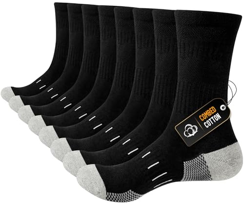 Niorasen Mens Socks, Combed Cotton Mens Work Socks with Reinforced Toes & Heel,4/6 Pairs Crew Athletic Sports Sock for Outdoor Running Walking Hiking Cycling