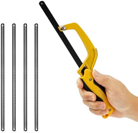Hacksaw Frame with 5 Saw Blades Multi-Purpose Heavy Duty Handsaw 12'' Blade Set for Wood,Plastic, PVC Pipe,Tile, Metal