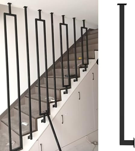 Escalera de hierro forjado de 5 pies, barandilla cuadrada negra para interiores y exteriores, para ancianos y niños, riel de apoyo de seguridad antideslizante, riel de agarre duradero