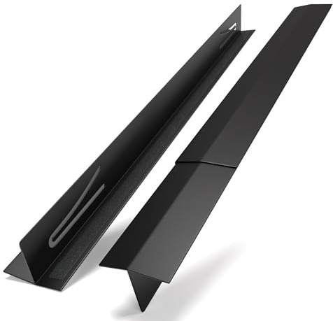T-Shaped Stainless Steel Stove Gap Covers with Non-Slip Grip Strips – Extendable Length Stove Gap Filler (2 Pack, 14-27.5) – Non-Sliding, Heat Resistant for Seamless Kitchen Protection (Black)