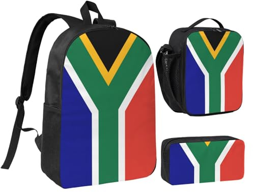 LXqlSS Mochila con estampado de bandera sudafricana para uso diario, juego de 3 mochilas con lonchera y estuche para lápices