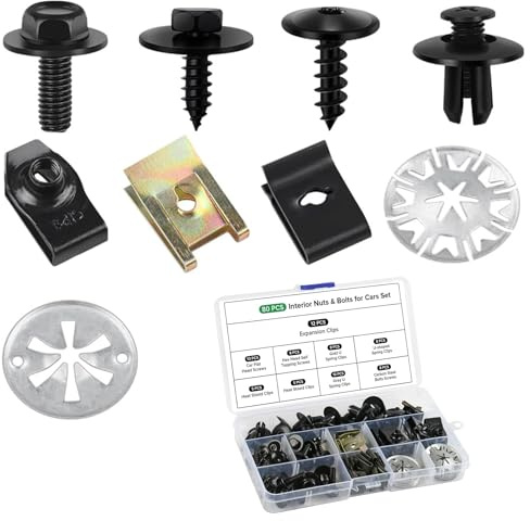 Aililong Set di bulloni e Dadi per carrozzeria 80 Pezzi, Tappi Clip carrozzeria, Kit Riparazione Targa Scudo Termico, Viti - Set lamiera autofilettanti