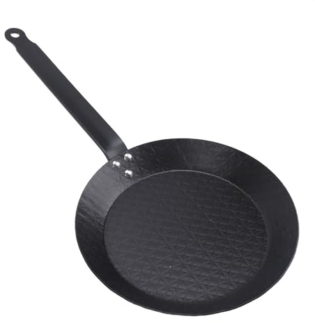 CHICIRIS Sartén Antiadherente de Acero Al Carbono, Utensilios de Cocina de Agarre Cómodos sin Humo para Vegetales de Pescado de Huevo de Huevo, Ideal para Cocción Interior y Exterior (Los 24cm)