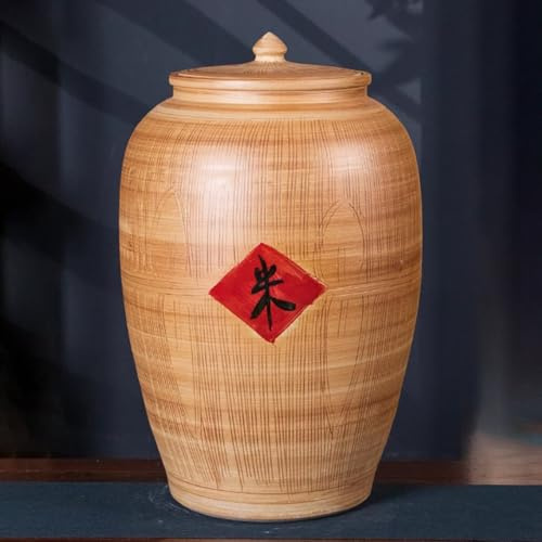 TT-YEC 25Kg Sealed Grain Dispenser, Ceramic Rice Jar with Lid, Rice Storage Container, Retro Large Capacity Rice Box, Barrel Kitchen Storage Sealed Jar for Flour, Nuts,Capacity B 25kg