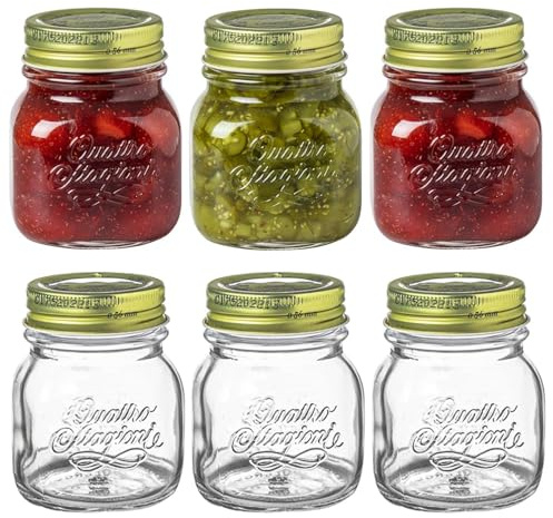 UNIQUE HOME LIVING Glass Jam Jars Set of 6, Honey Jar 170ml / 5.75oz Glass Preserve Jar with Screw Top Lids, Airtight Jars for Homemade Jam, Pickles, Chutneys, Kitchen Spices, Dishwasher Safe