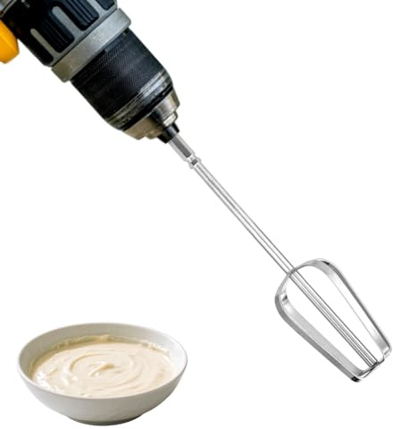 Stainless Steel Hand Electric Mixer Attachment Parts, Food Cream Peanut Butter Mixer Egg Beater Whisk Compatible with Most Cordless Drills, Drill Not Included (Style 2)