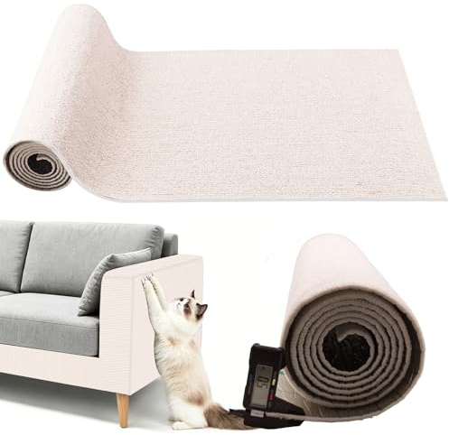 Fyunlle Selbstklebende Kratzschutzmatte für Katzen 40×200cm | 0,5cm Extra Dick 400g | Kratzschutz für Sofa Wand Tür Möbel | Ideal für Aktive Katzen & Empfindliche Oberflächen(cremeweiß)