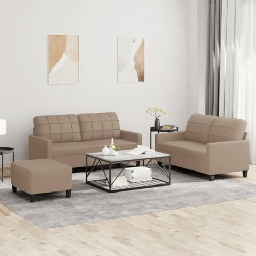 Yunovire Ensemble de canapé 3 pièces avec coussin, cuir synthétique marron cappuccino, structure en métal robuste, salon confortable pour salon, chambre à coucher, adulte, canapé 2 x 2 places, 1