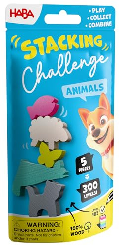 HABA Stacking Challenge Animals – Das fesselnde Tier-Stapel-Duell mit 300 Levels, kompaktes Geschicklichkeitsspiel ab 6 Jahren, ideales Reisespiel & Mitbringsel für unterwegs – 2013867001
