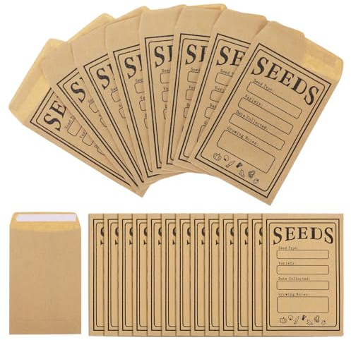 100 Seed Envelopes Brown Envelopes Seed Packets 3.2 x 4.7in Kraft Paper Adhesive Closure with Writable Label for Seed Saving Collecting Gardening Vegetable Flower Herb Storage Natural Kraft Paper