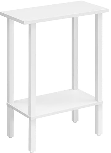 HOOBRO 2-stöckiger Beistelltisch, Couchtisch, schmaler Sofatisch, Nachttisch, für Snacks, kleine Räume, Wohnzimmer, Schlafzimmer und Arbeitszimmer, Weiß EWT240BZ01