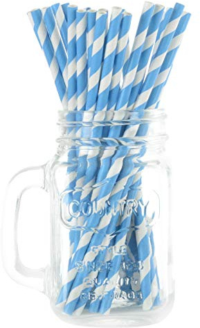 250 Blue Stripe Eco Friendly Recyclable Paper Drinking Straws Bright Colours Stripes and Metallic Colours Great for Birthday Wedding Christmas Party Baby Shower Decoration Food Safe Single Use