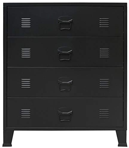Festnight- Schubladenschrank Lagerschrank Metall Büroschrank mit 4 Schubladen Mehrzweck Schrank Industrie-Stil 78 x 40 x 93 cm Schwarz