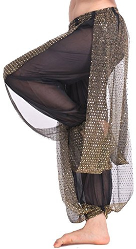 Baisdan Yogahose mit Pailletten, glänzend, für Bauchtanz, Indien, arabischer Tanz, Pumphose