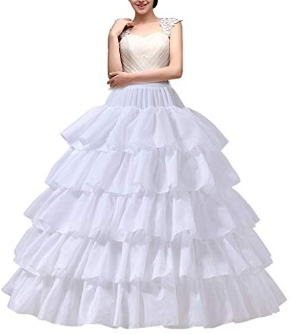 YULUOSHA Women's Crinoline Petticoat 4 Hoop Skirt 5 Ruffles Layers Ball Gown Half Slips Underskirt for Wedding Bridal Dress, White, One Size