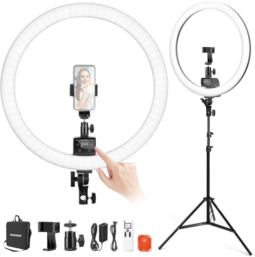 NEEWER Advanced 18 LED Ring Light with Tripod Stand Phone Holder for iPhone Samsung Android Phones for Makeup YouTube Video Blogger Salon (Black)