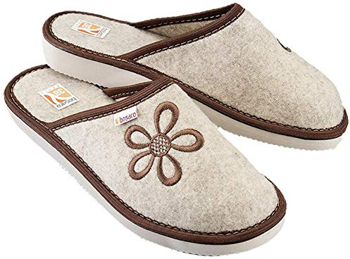 Bosaco Zapatillas De Casa Mujer Fieltro Pantuflas Casa Mujer BEK (41 EU, Castaño marron)