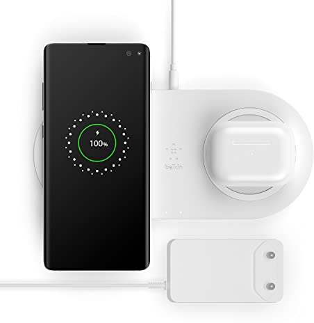 Belkin Wireless Charger with Two Charging Pads(Wireless Dual Charger, 10W for iPhone 14 Series, Galaxy S22, S22+, S22 Ultra, Pixel 4, 4XL, AirPods and Other Devices)