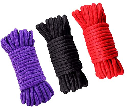 GiantGo 3 Rollen Baumwollseil, 10 m lang, 8 mm Durchmesser, flexibel, vielseitig verwendbar, 1 x Schwarz, 1 x Rot und 1 x Violett