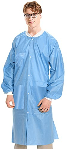 Medical Nation 10 Pack Disposable Lab Coats - Durable 50g SMS Knee Length Reusable Lab Coat with Knit Cuffs and Pockets, Unisex | for Dental, Hospitals, Pharmacies, Labs, Clinics - Ceil Blue, Medium