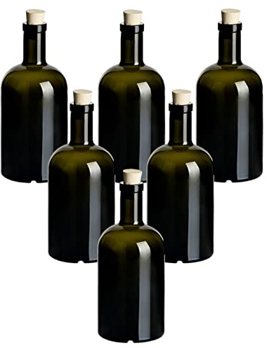 gouveo Juego de 6 Botellas de Vidrio de 500 ml, clásicas Antiguas con Corcho (SK) - Botella vacía de Vidrio de 0,5 l para llenar - Botella de Vidrio para Licor, Ginebra, Aceite, vinagre (KFA500SK)