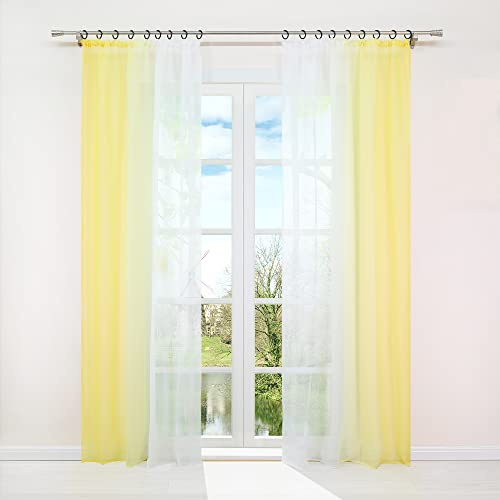 HongYa 2er-Pack Farbverlauf Gardinen Transparenter Voile Vorhänge Schals mit Kräuselband H/B 225/140 cm Gelb