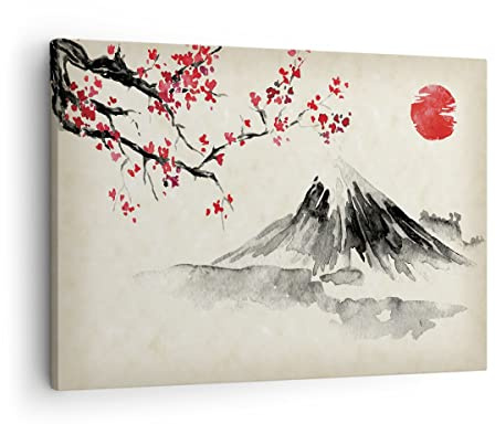 ARTTOR Bilder auf Leinwand 70x50cm Wandbild Landschaften Natur - 4513 | Aquarell asiatisch Landschaft Klein Wanddekoration Wohnzimmer Schlafzimmer Wanddeko Wand Kunstdruck Wandkunst ARTTOR