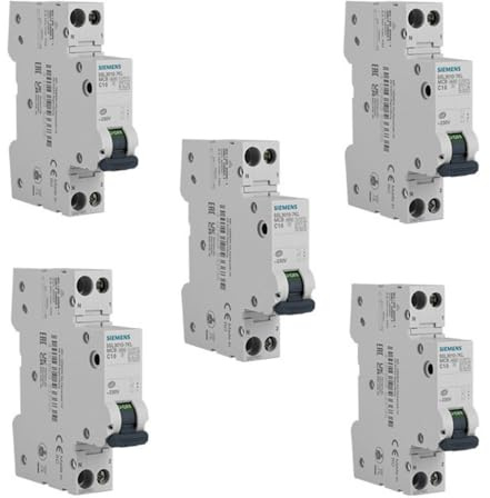Lot de 5 Disjoncteurs électriques phase + neutre 10A