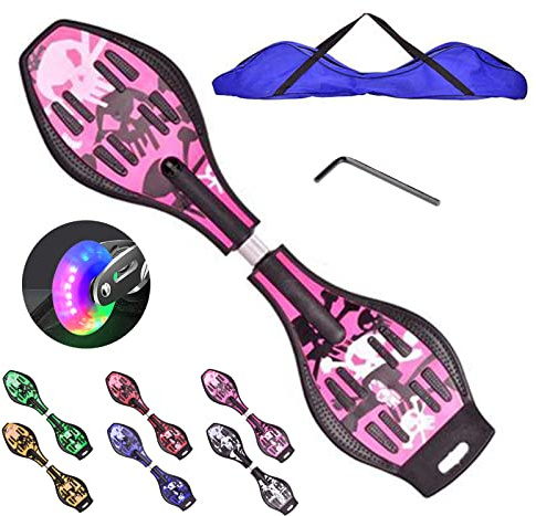 Bueuwe Waveboard Kinder ab 10 Jahre, Snakeboard mit Leuchtrollen, Street Waveboards mit Tasche und Zubehör, Skateboard für Mädchen und Junge, 86,5x22,5x12 cm