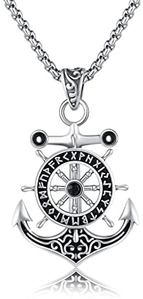 TRISHULA Anker Halskette für Männer 925 Sterling Silber Anker Anhänger Seemann Wikinger Valknut Runes Schmuck für Geburtstag & Jubiläum Wikinger Schmuck
