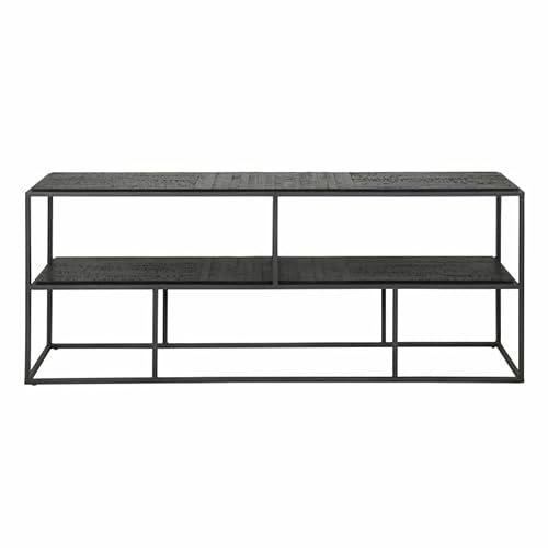 L'Héritier Du Temps Meuble TV Teca Noir Hinsk Etagère de Rangement Acier et Teck Enfilade Design Noir 30x60x150cm