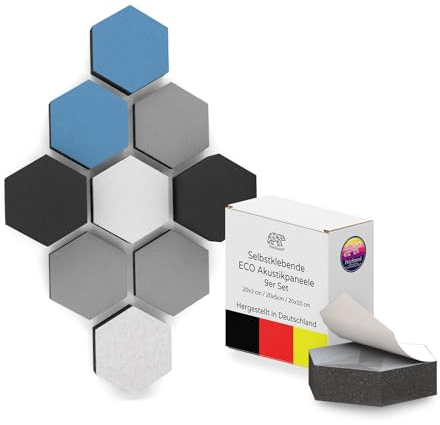 PolySound ECO Akustikpaneele - selbstklebendes 3D-Hexagon-Design - Schallschutz für Büro, Gaming & Wohnen - wiederverwendbar & rückstandslos entfernbar - 9er Set (3-10 cm) - Sleeky Chic