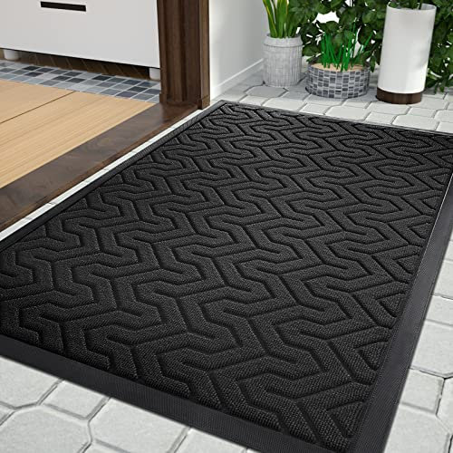 Yimobra Door Mats, Heavy Duty Water Absorbent Mud Resistant Easy Clean Entry Outdoor Mat,Non Slip Backing, Exterior Mats for Outside Patio Porch Farmhouse, 92 x 61 cm, Black