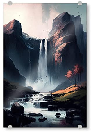 artboxONE Acrylglasbild 45x30 cm Natur Massive Alpine Wasserfallmalerei - Bild Kunst Berg dämmerung