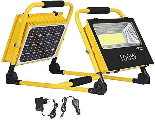 TONZN Foco Solar con Control Remoto, Foco de Trabajo portátil LED COB, 2 Modos de iluminación, batería Recargable de 5000 mAh, lámpara de Trabajo Impermeable para Exteriores, lámpara de Camping