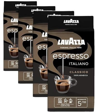 LAVAZZA - Café Moulu Espresso Italiano Classico - Café italien - 100% Arabica - Équilibré - Intensité 5 - Paquet de 250 g (Lot de 4)