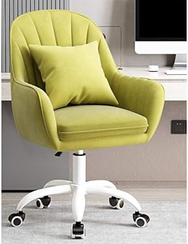 Home Office Chair Ergonomic Computer Chair Mid-back Desk Chair Cute Elegant Armchair,Upholstered Conference Reception Chair For Executive Living Bedroom,Velvet Swivel Chair-,Yellow,55x80-90cm(21.6