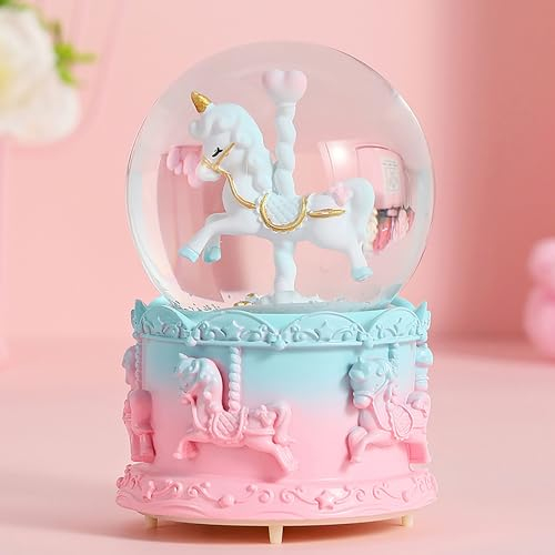 SYXLS Castello Sfera di Cristallo Illuminata a Forma di Palla di Neve Artware Melodia Ornamento, Manuale Nevicata, Desktop Ornamento Regalo di Natale Compleanno (Carosello)