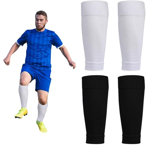 XNIVUIS 2 Paia Calze Calcio Tube, Tubi Unisex-Adulto, Calzettoni da calcio Senior, Scaldamuscolo, Materiale Elastico per Campeggio, Calcio, Corsa e Allenamento, Taglia unica (Nero, Bianco)